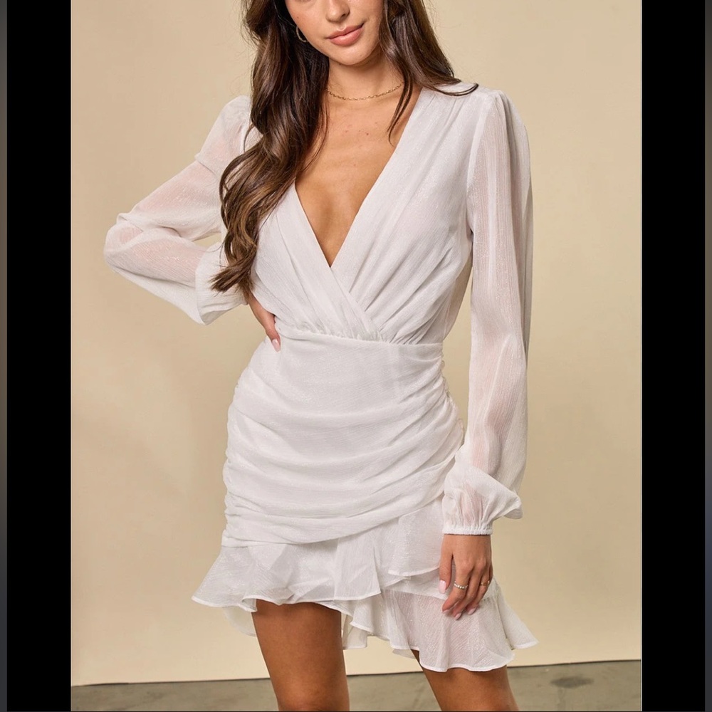 White long sleeve ruffle dress